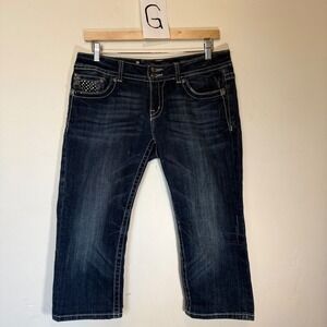 Miss Me Capri Jeans Rhinestone Y2K Dark Wash Blue Size 31